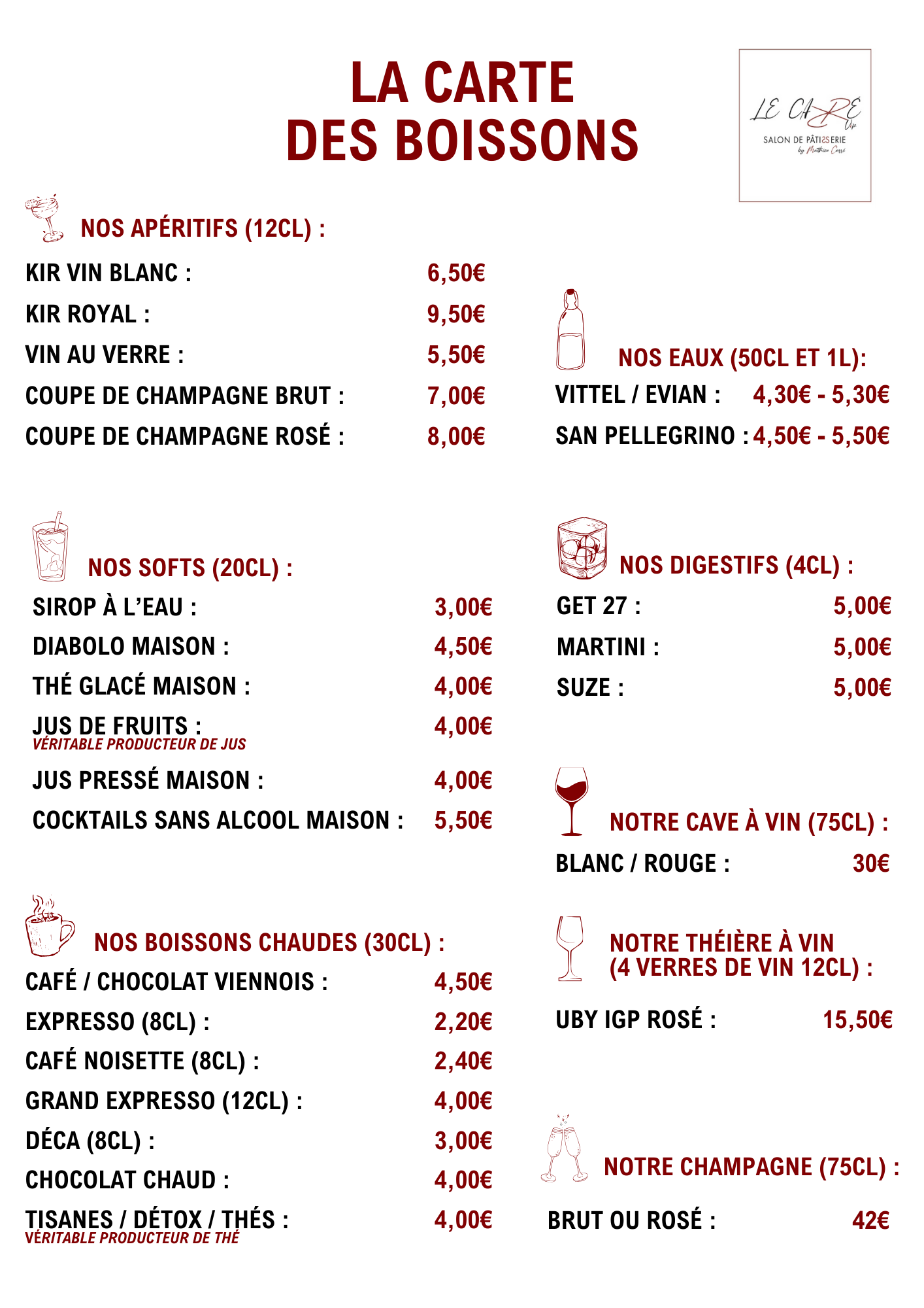 Carte des boissons